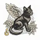 generate a small tattoo enough to be put in a clavicle area, make a tattoo that has a cat in it with an angel number “44 tattoo design idea