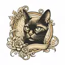 generate a small tattoo enough to be put in a clavicle area, make a tattoo that has a cat in it with an angel number “44 tattoo design idea