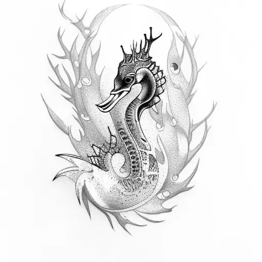 tattoo for forearm that has a whitetail buck, loon, seahorse and book tattoo design idea