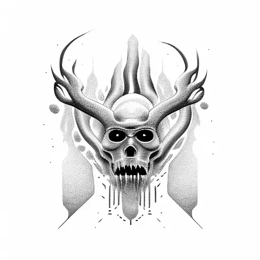 3 faced head with waterfalls coming out of the mouths tattoo design idea