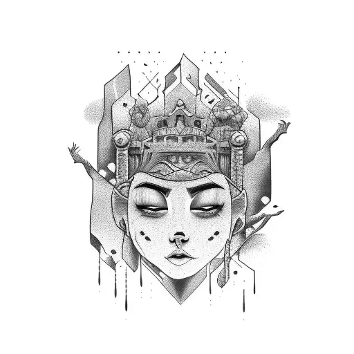 3 face head with waterfalls coming out of the mouths tattoo design idea