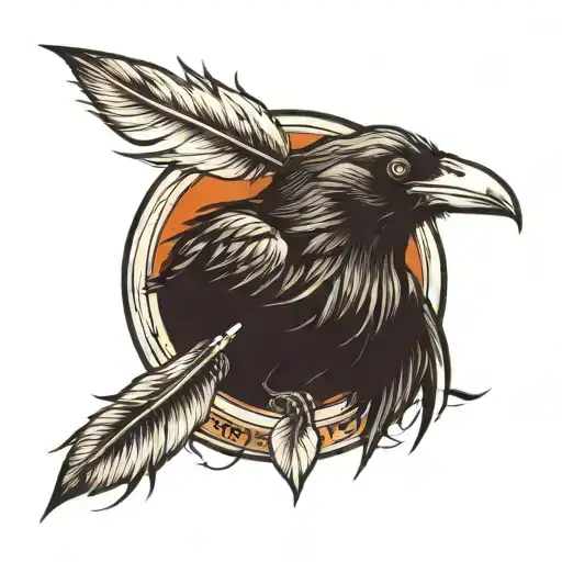 crow with feather around it tattoo  tattoo design idea