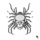 Spider dropping from web towards a human skull tattoo design idea