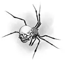 Spider dropping from web towards a human skull tattoo design idea
