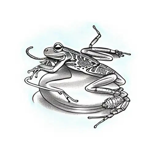 a frog on the back of a scorpion, American traditional style tattoo design idea