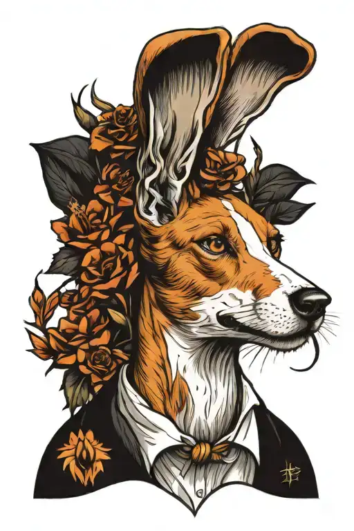 Ibizan hound killing a jackalope tattoo design idea
