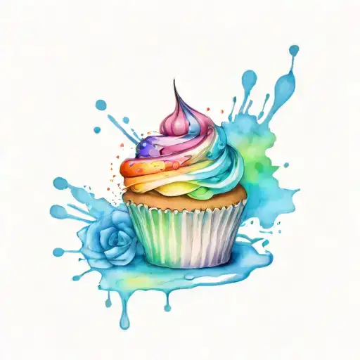 rainbow and cupcake  tattoo design idea