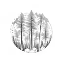 A forest scene with trees shaped like guitars tattoo design idea