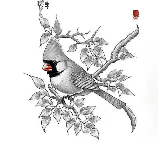 Cardinal on a branch with the branch saying Samuel tattoo design idea