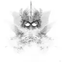 Winged Warrior with mist tattoo design idea