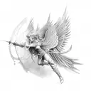 Winged Warrior with mist tattoo design idea