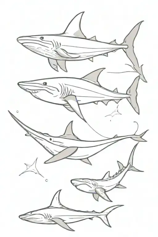 manta ray and whale shark swimming together tattoo design idea