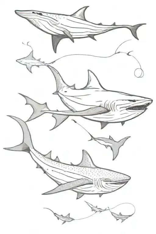 manta ray and whale shark swimming together tattoo design idea