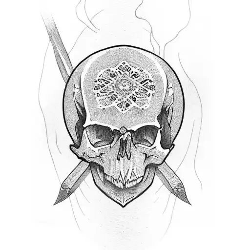 skateboard with skull  tattoo design idea