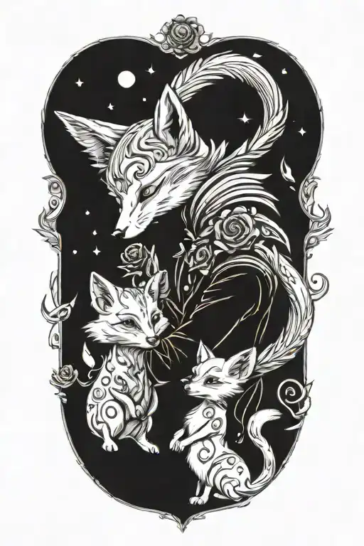 the little prince hugs the fox, the rose stands next to them under the bell tattoo design idea