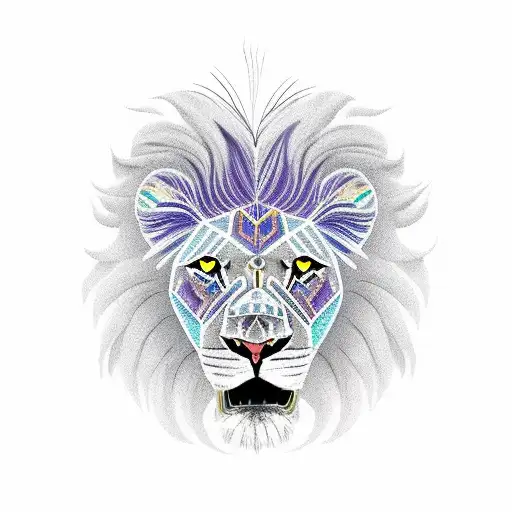 lion head feather three birds flying tattoo design idea