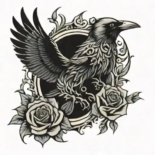 existing tribal tattoo changed to crows and roses tattoo design idea