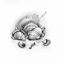 sea shells & music notes & stars tattoo design idea