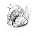 sea shells & music notes & stars tattoo design idea