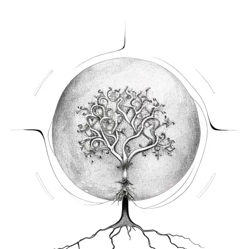 half moon, tree of life, spiral tattoo design idea