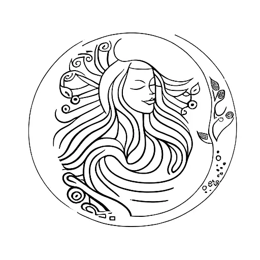 girl,half moon, tree of life, inner journey tattoo design idea