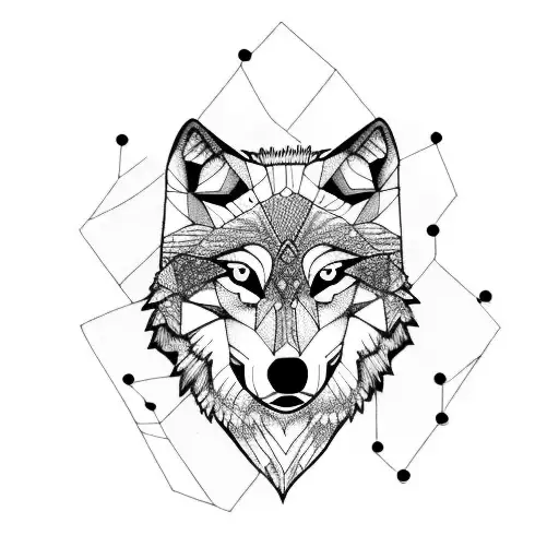 wolf in a rectangle tattoo design idea