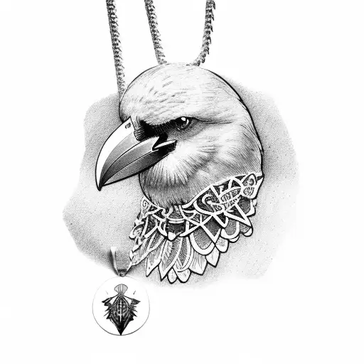 crow, lanyard with guitar pendant and drumstick pendant tattoo design idea