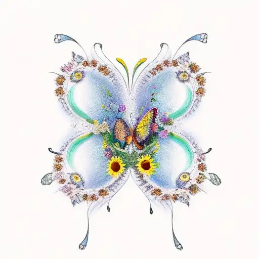 Sunflowers with butterflies tattoo design idea