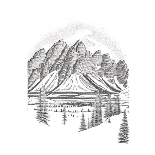 Grand Teton mountains and animals tattoo design idea
