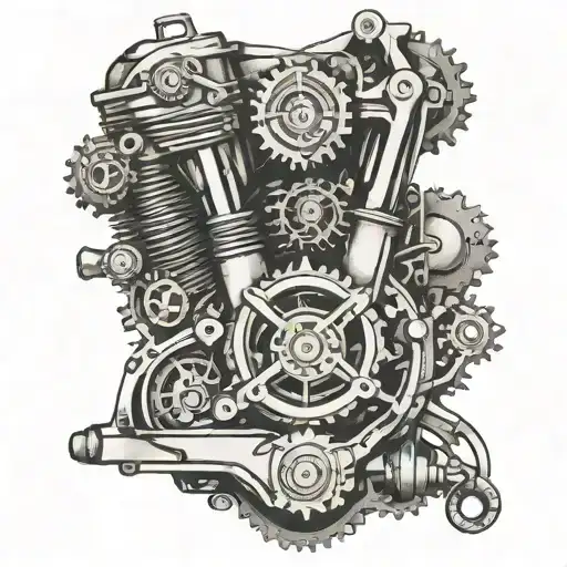 Motorcycle engine with gears and motorcycle audio tattoo design idea
