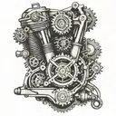 Motorcycle engine with gears and motorcycle audio tattoo design idea