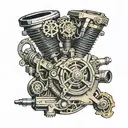 Motorcycle engine with gears and motorcycle audio tattoo design idea