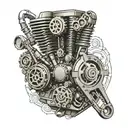 Motorcycle engine with gears and motorcycle audio tattoo design idea