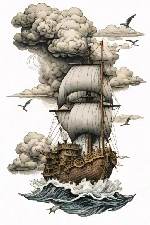 noahs ark emerging from a storm clouds tattoo design idea