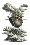 noahs ark emerging from a storm clouds tattoo design idea
