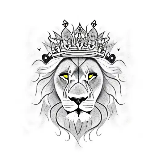 fierce lion wearing a crown with words saying "heavy lies the crown"  tattoo design idea