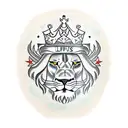 fierce lion wearing a crown with words saying "heavy lies the crown"  tattoo design idea