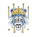 fierce lion wearing a crown with words saying "heavy lies the crown"  tattoo design idea