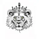 fierce lion wearing a crown with words saying "heavy lies the crown"  tattoo design idea