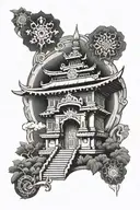 Nepali temple surrounded tattoo design idea