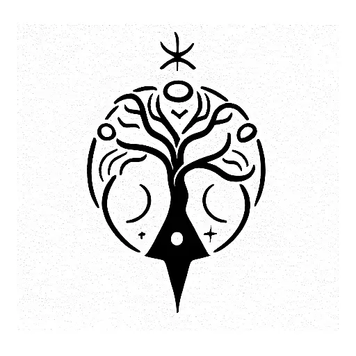 Tree of Life, element symbols, libra, scorpio, pisces constellations tattoo design idea