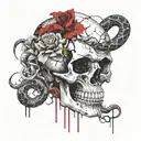 skull with snake slithering and a flower blooming tattoo design idea