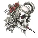 skull with snake slithering and a flower blooming tattoo design idea