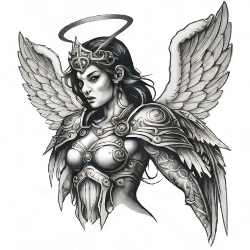 angel warrior female tattoo design idea