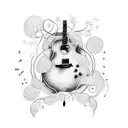 A guitar and drum set intertwined with vines and flowers tattoo design idea