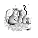 A mystical forest scene with cats and meerkats playing together tattoo design idea