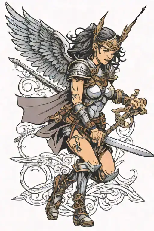 Valkyrie warrior wielding her twohanded sword downward tattoo design idea