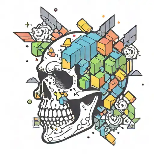 Tetris pieces falling into an open skull tattoo design idea