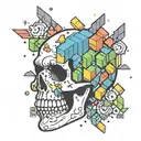Tetris pieces falling into an open skull tattoo design idea