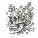 Tetris pieces falling into an open skull tattoo design idea